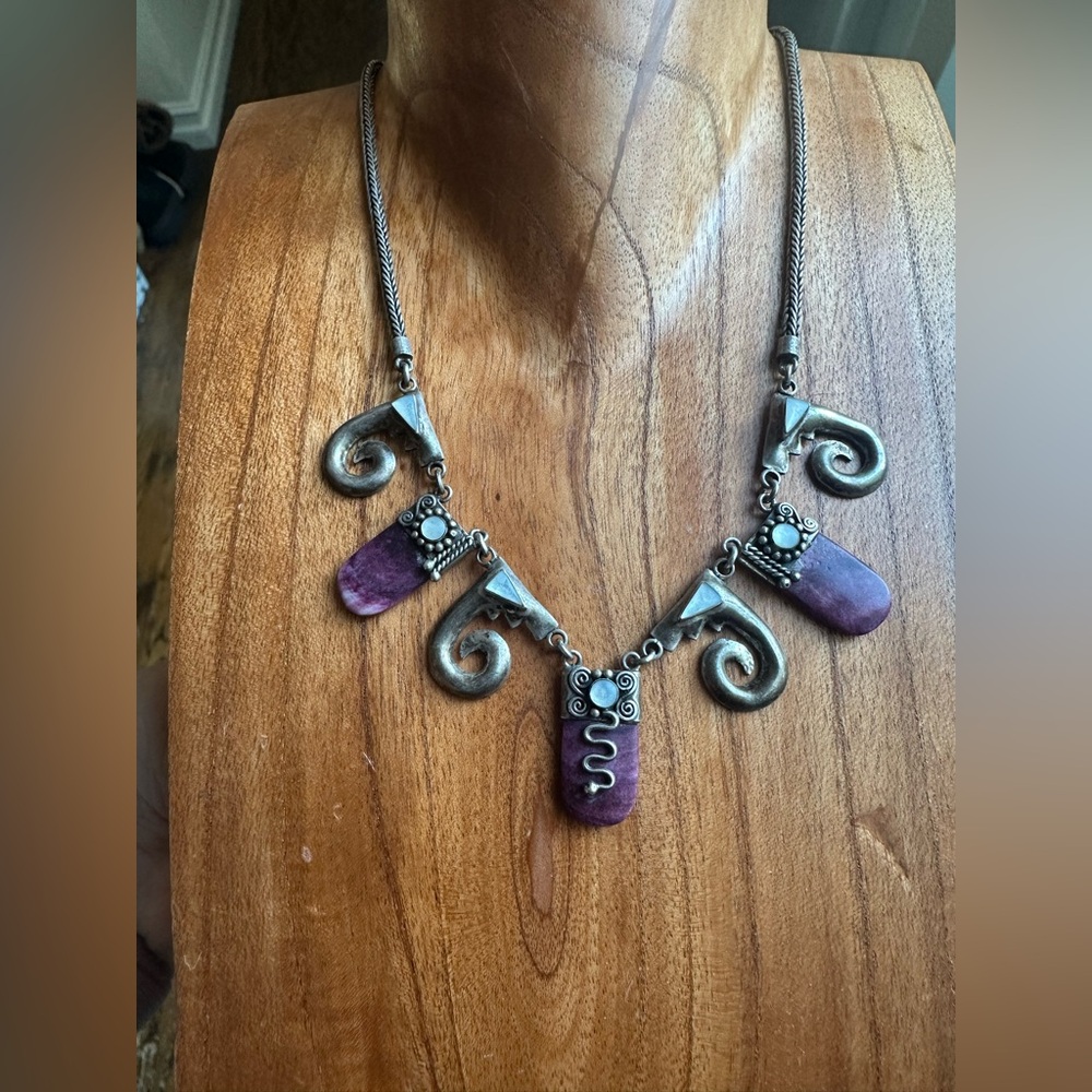 Rare 💕Spiny oyster moonstones & 985 silver wheat chain artisan made & necklace